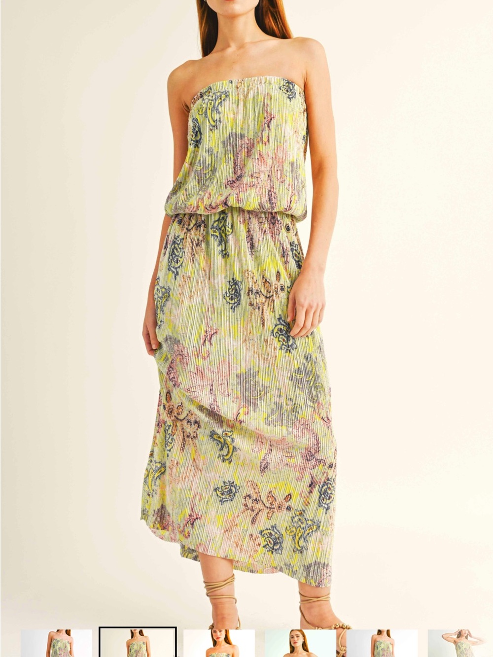 Strapless Floral Blouson Maxi Dress in Yellow Multi